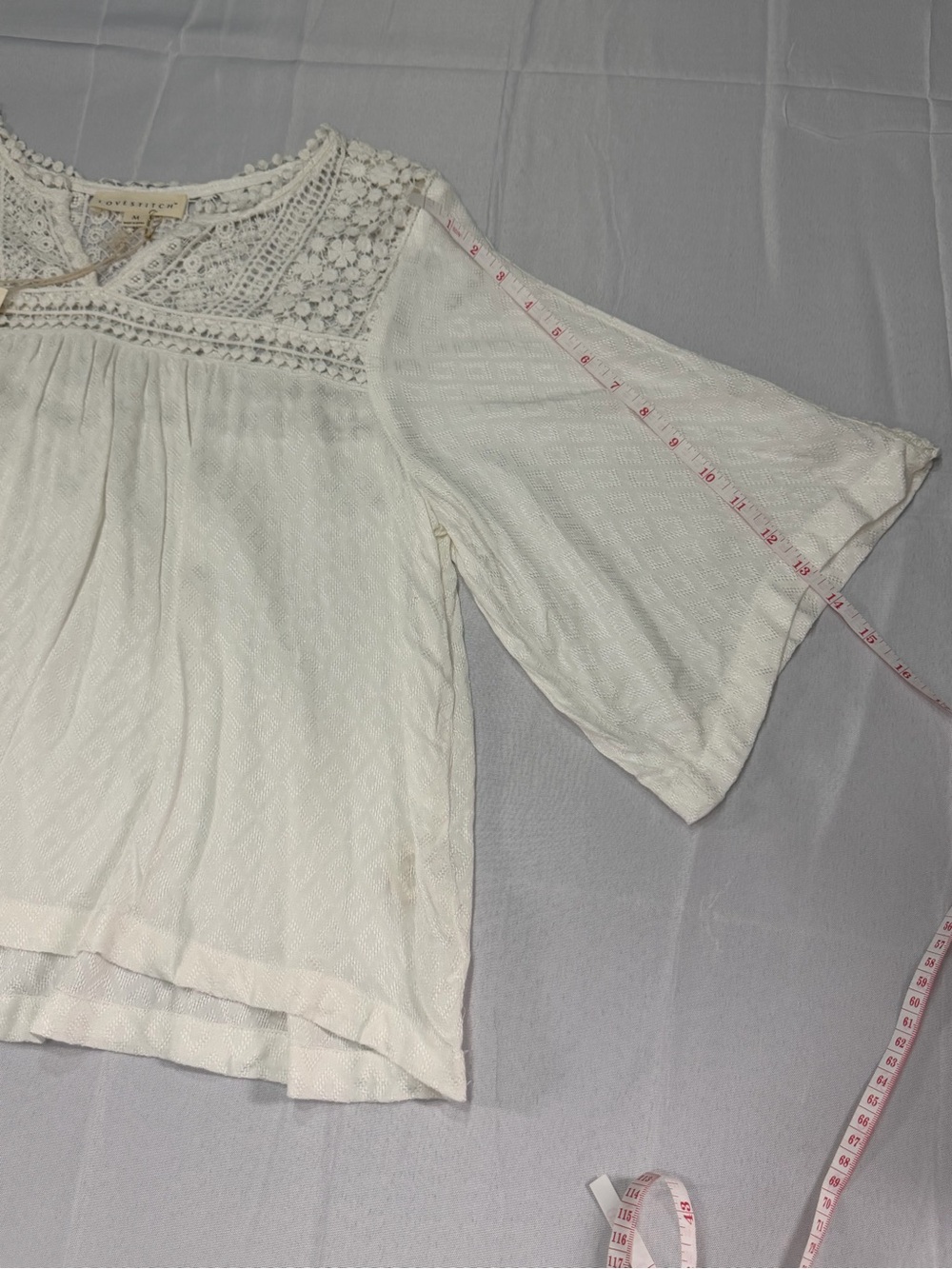 LoveStitch Women’s Medium Ivory Boho Lace Crochet Peasant Blouse Bell Sleeves. - Picture 13 of 13